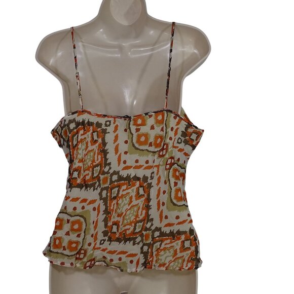 Daisy Fuentes Silk Camisole Top Women Size Petite PL Tan Brown Lace Trim Lined - Picture 3 of 9